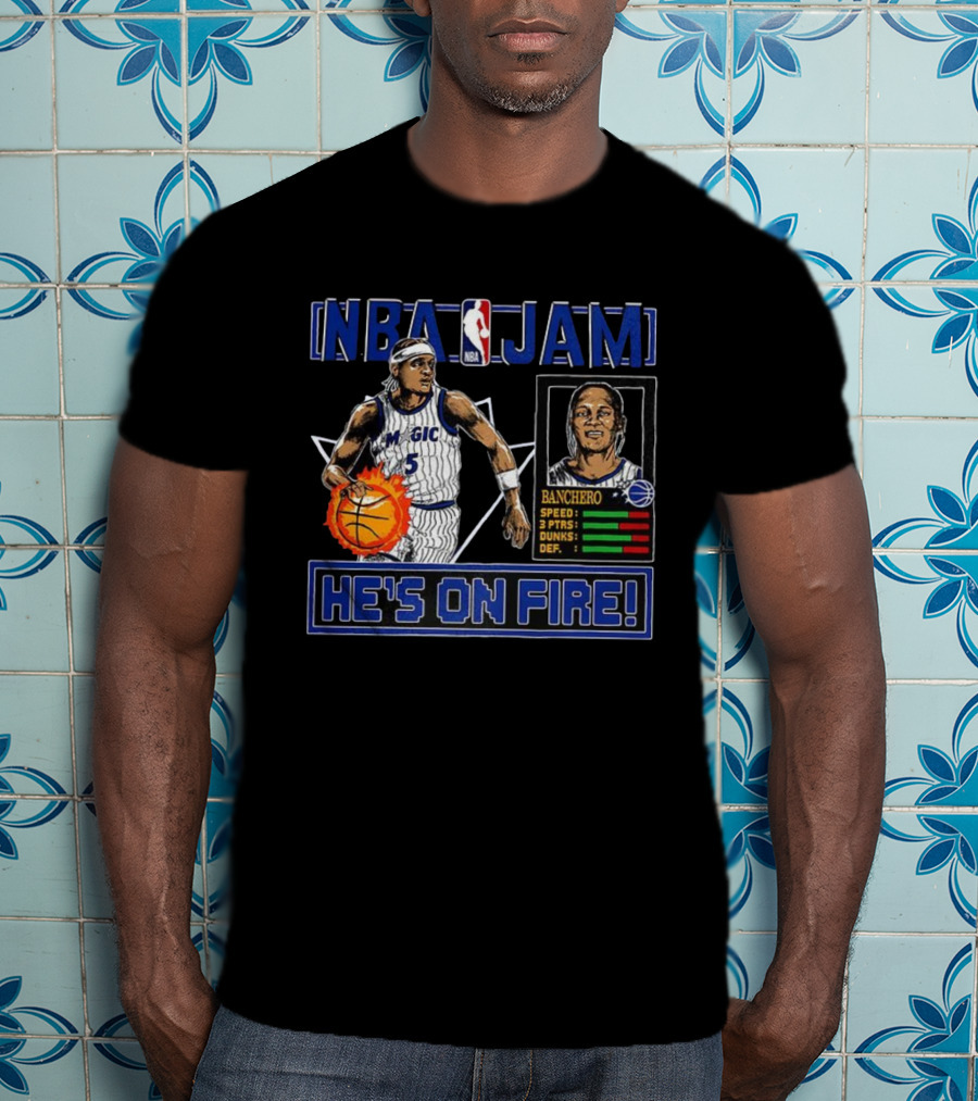 NBA Jam Paolo Banchero Orlando Magic He's On Fire Classic Video Game T-Shirt