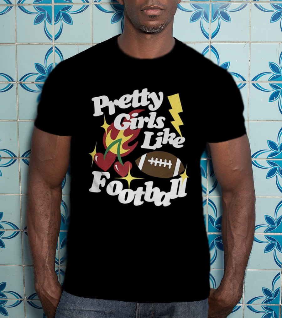 Pretty Girls Like Football Sport Lover Lightning Heart Football T-Shirt