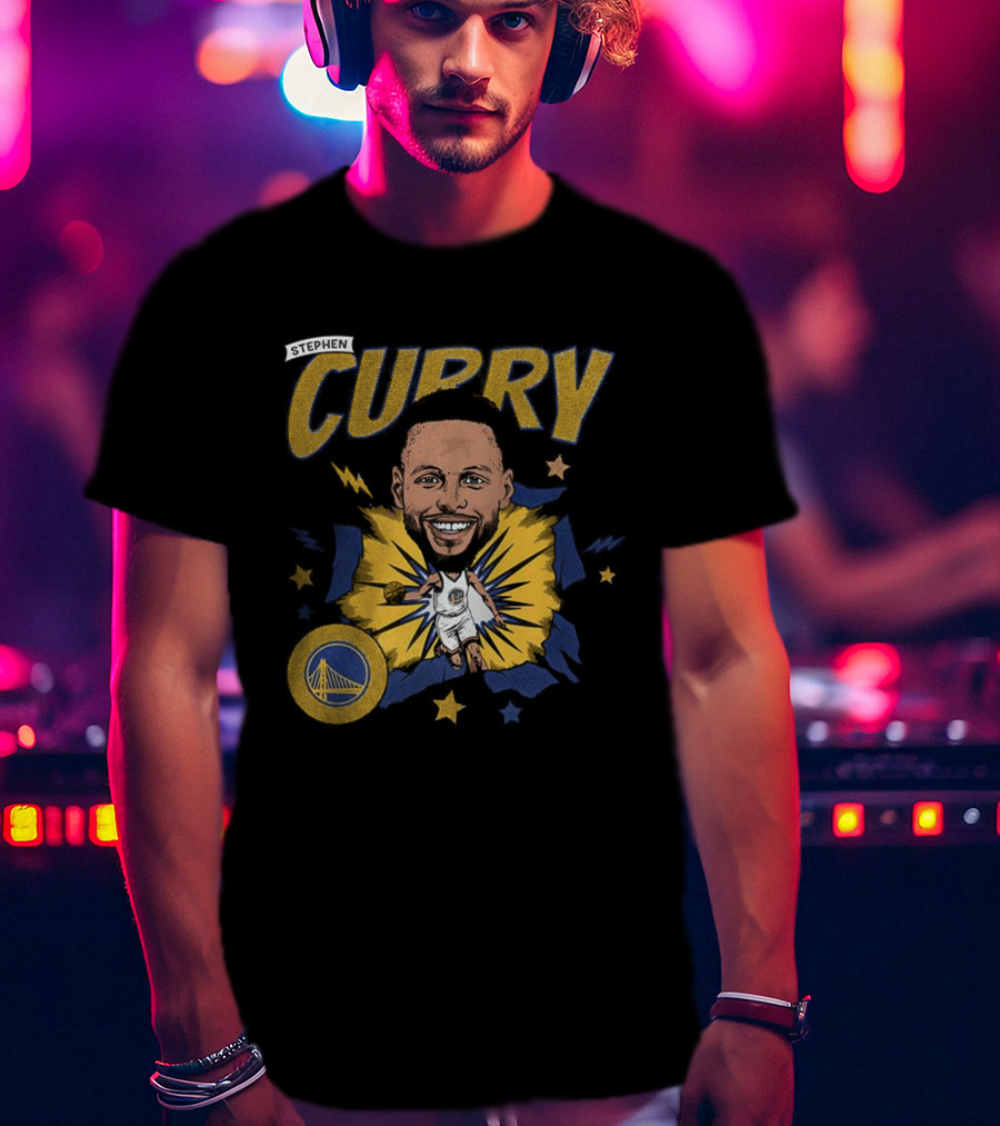 Stephen Curry Golden State Warriors NBA Caricature Vibrant Design T-Shirt