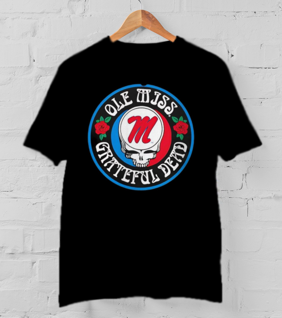 Ole Miss Grateful Dead Skull Roses M Logo T-Shirt