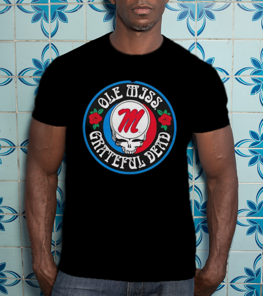Ole Miss Grateful Dead Skull Roses M Logo T-Shirt