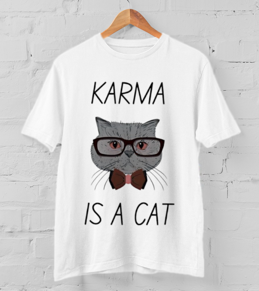 Karma Is A Cat Cute Cat With Glasses And Bow Tie T-Shirt