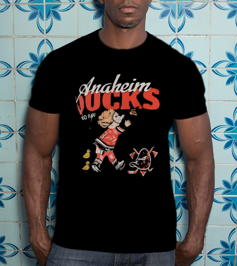 Anaheim Ducks Vintage Style Hockey Player And Mascot Retro Graphics T-Shirt
