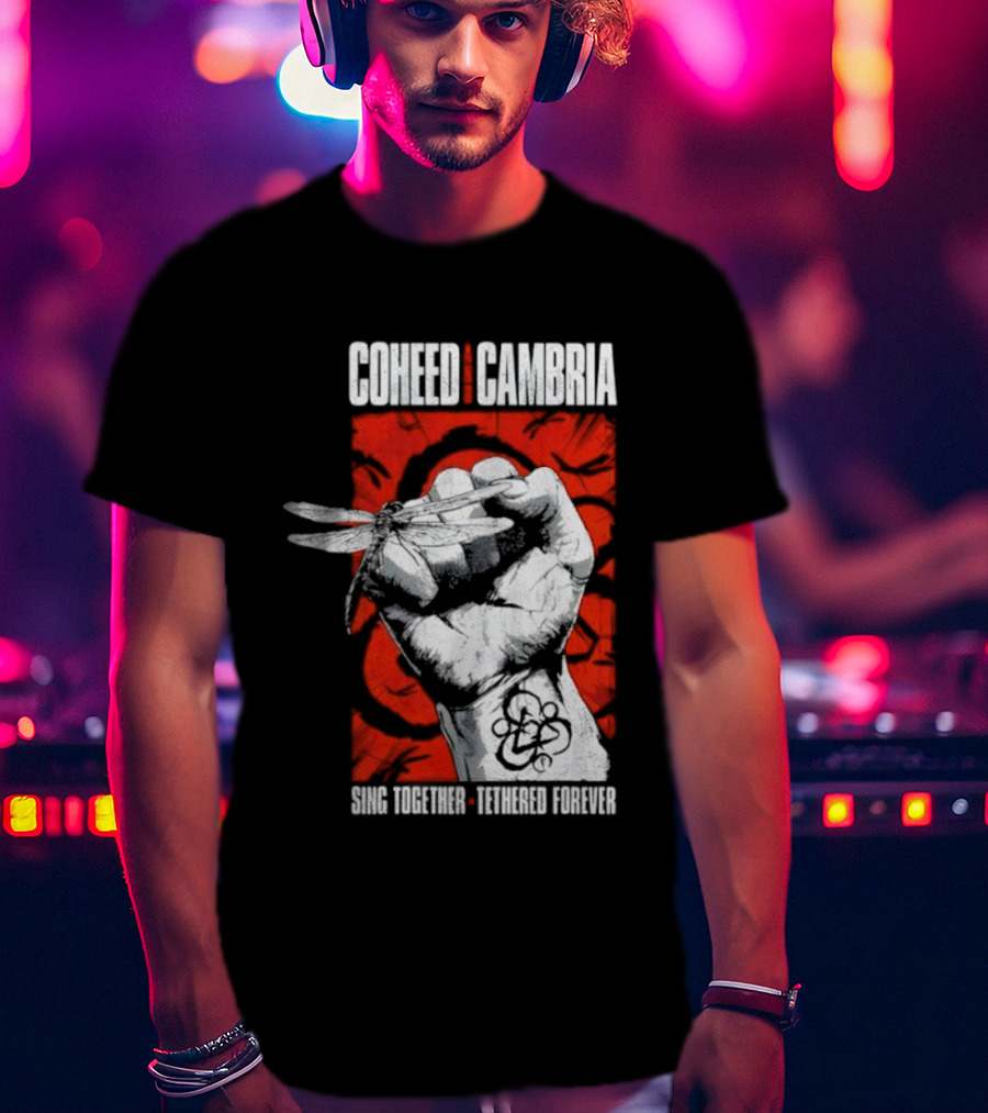Coheed And Cambria Sing Together Tethered Forever Fist Symbol Red Background T-Shirt