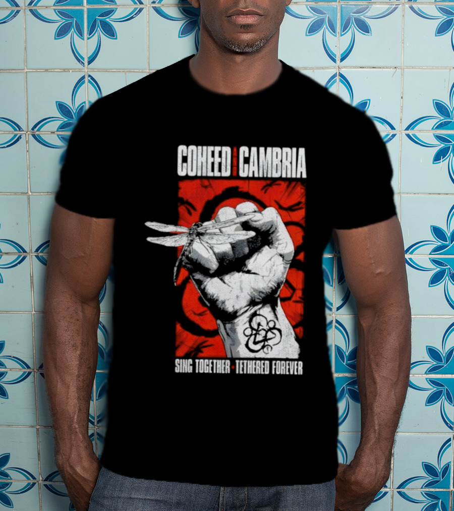 Coheed And Cambria Sing Together Tethered Forever Fist Symbol Red Background T-Shirt