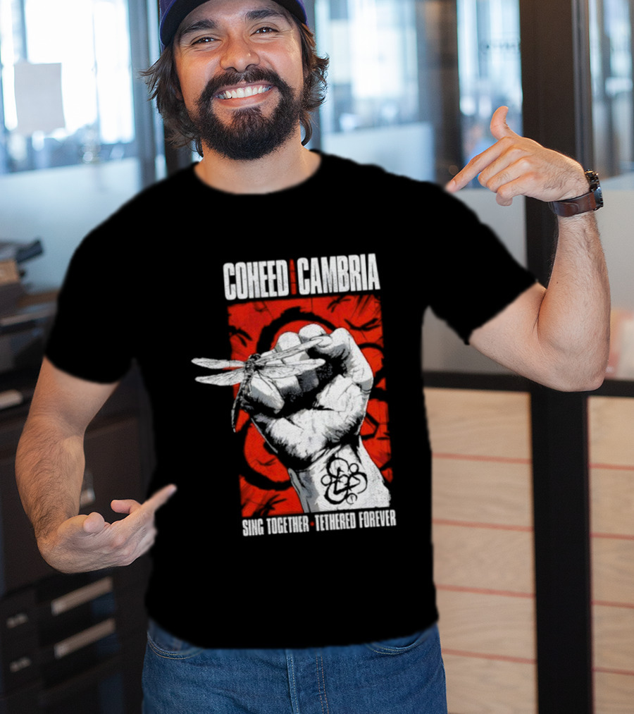 Coheed And Cambria Sing Together Tethered Forever Fist Symbol Red Background T-Shirt