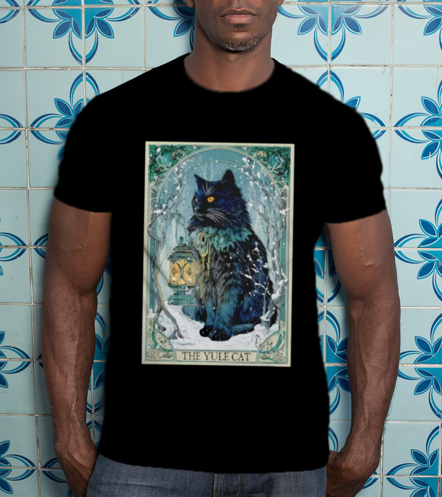 Creepmas Vintage The Yule Cat Tarot Card Lantern Snowy Dark Christmas T-Shirt