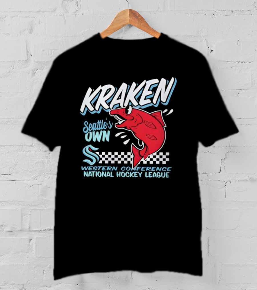 Seattle Kraken Western Conference National Hockey League Mascot Salmon T-Shirt
