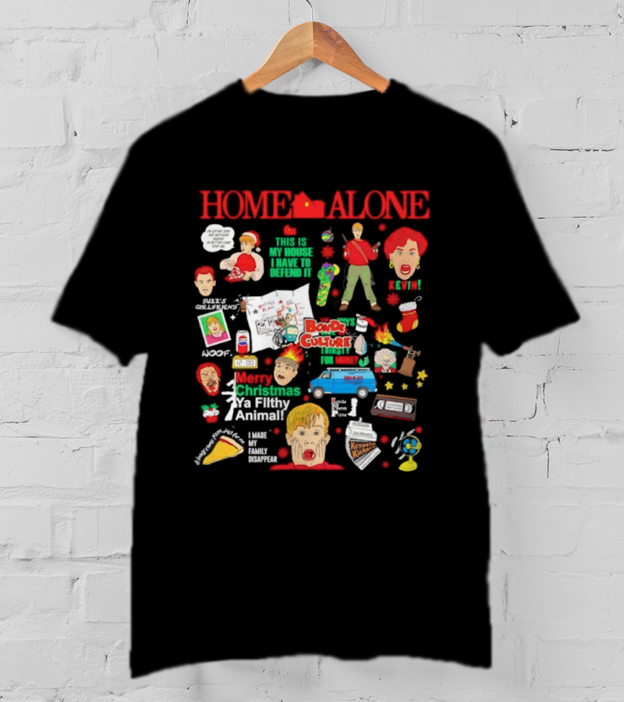 Home Alone Merry Christmas Ya Filthy Animal Buzz's Tarantula Booby Traps Harry Marv 90s Movie Pizza Pepsi T-Shirt