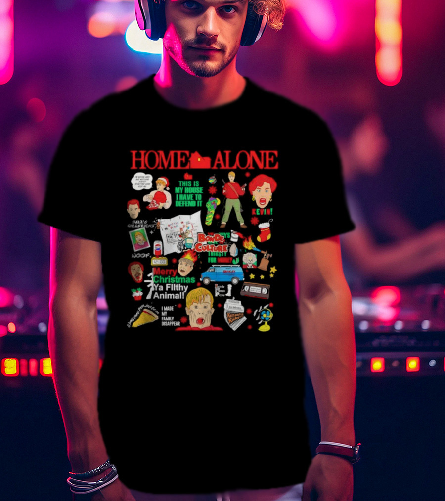 Home Alone Merry Christmas Ya Filthy Animal Buzz's Tarantula Booby Traps Harry Marv 90s Movie Pizza Pepsi T-Shirt