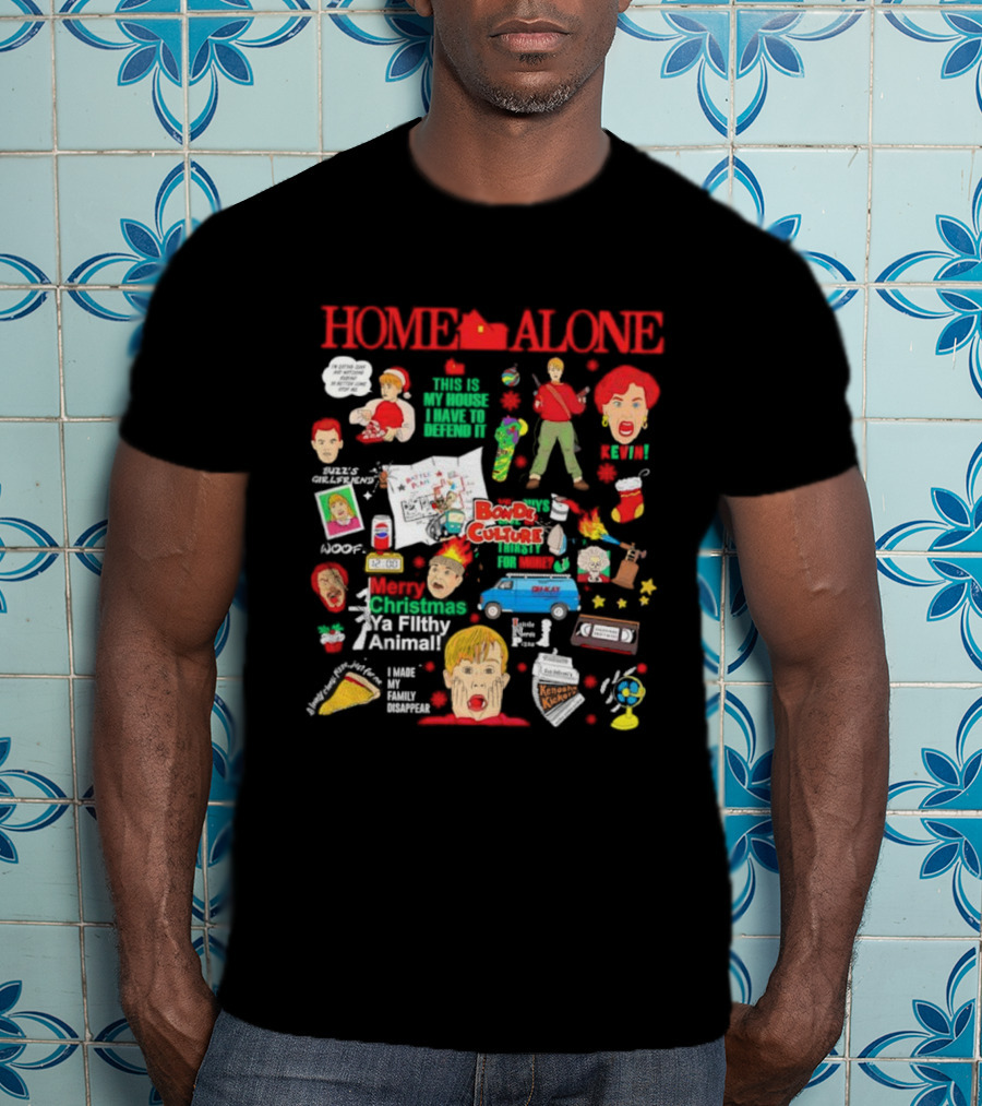 Home Alone Merry Christmas Ya Filthy Animal Buzz's Tarantula Booby Traps Harry Marv 90s Movie Pizza Pepsi T-Shirt