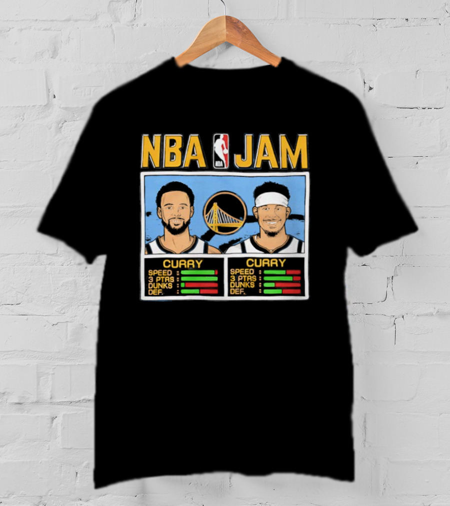 NBA Jam Golden State Warriors Stephen Curry Seth Curry Stats Retro Style T-Shirt