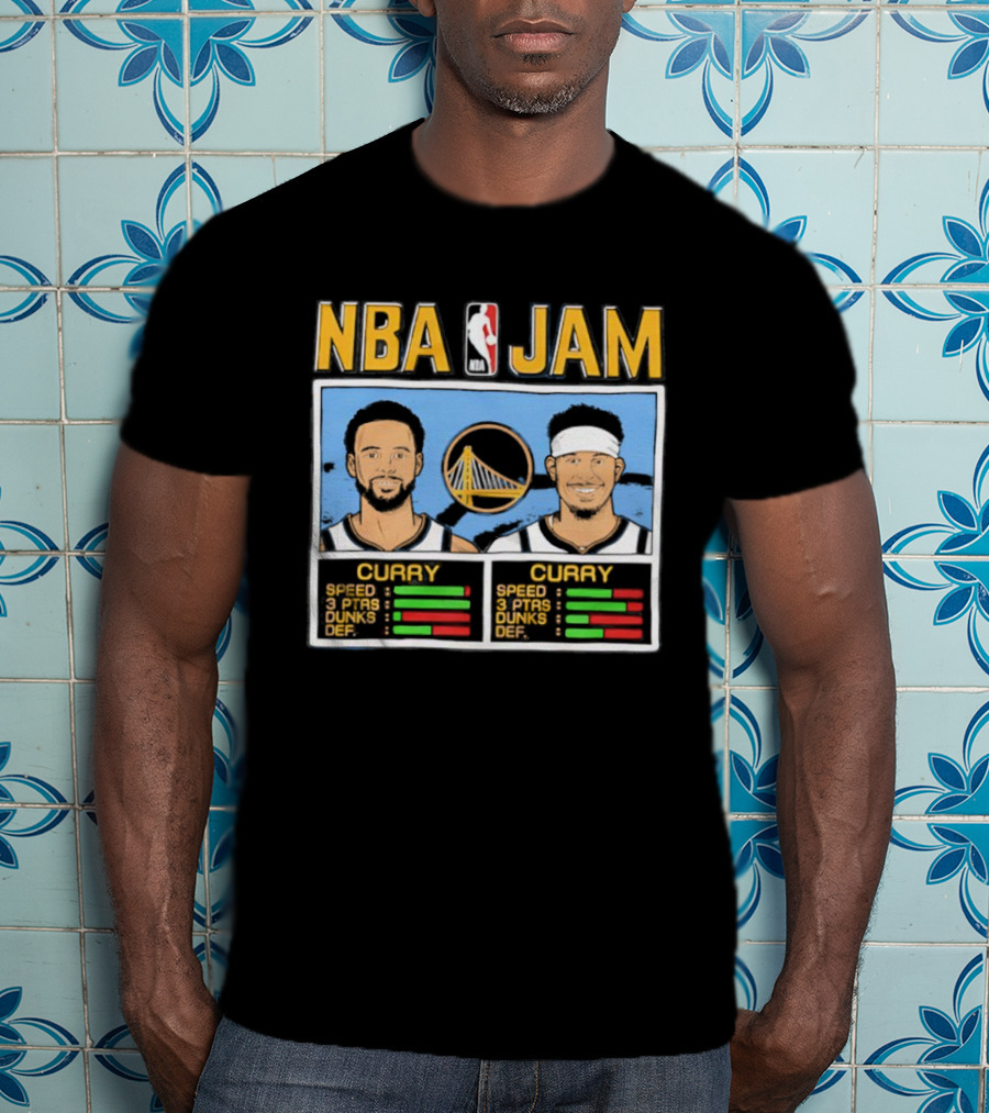 NBA Jam Golden State Warriors Stephen Curry Seth Curry Stats Retro Style T-Shirt