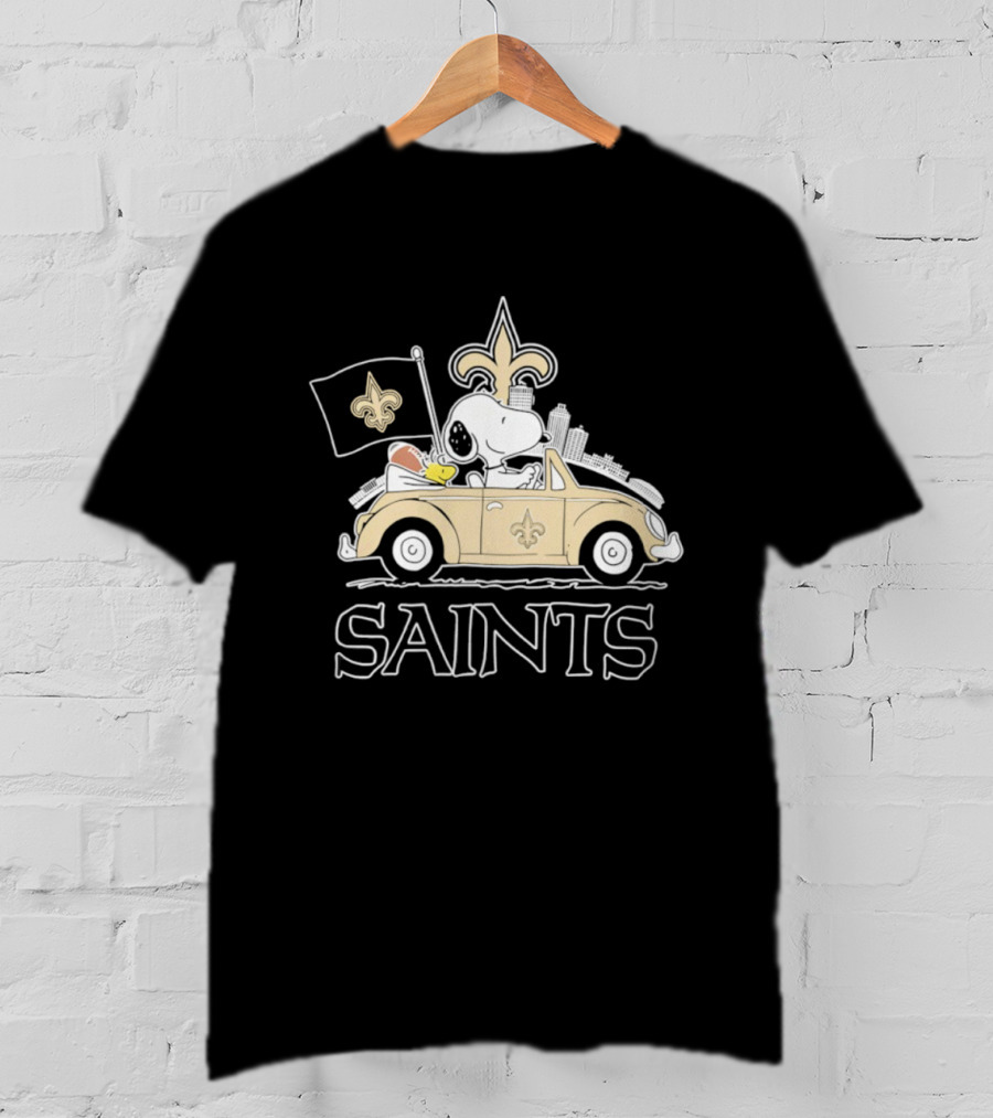 New Orleans Saints Snoopy Woodstock Car Driving Football Fan T-Shirt