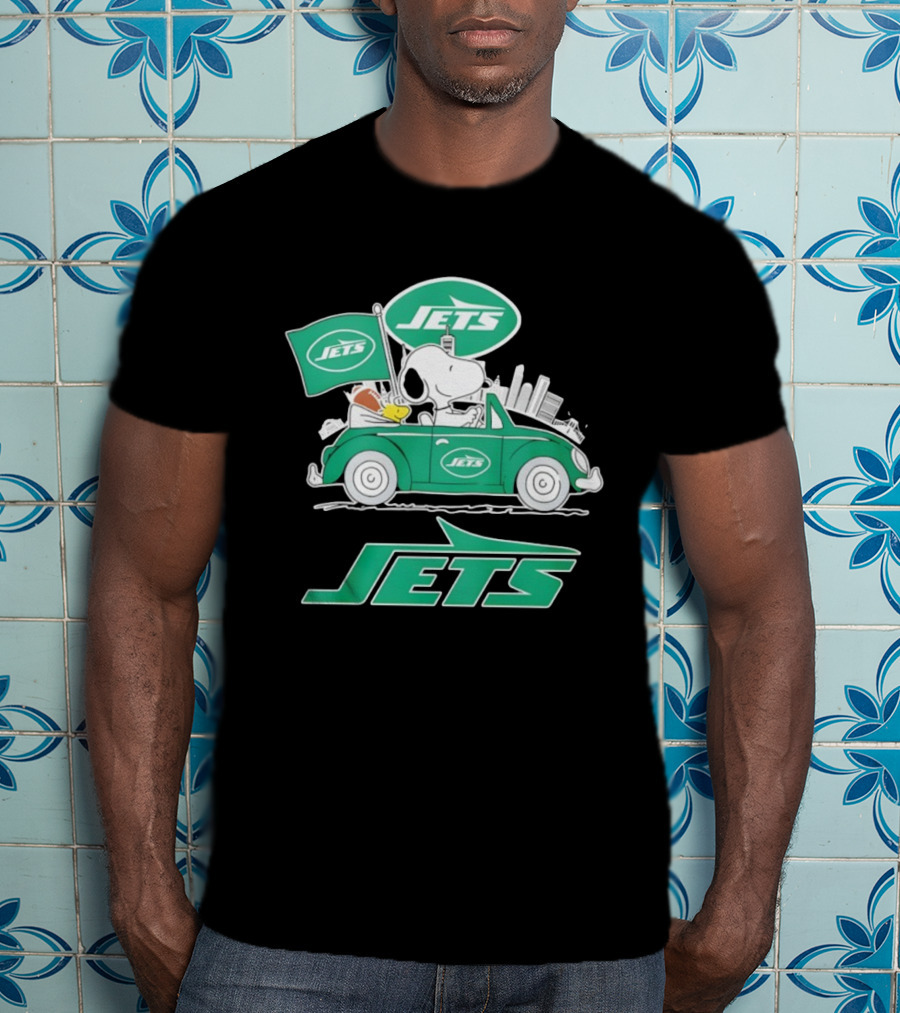 New York Jets Snoopy And Woodstock Driving City Adventure T-Shirt