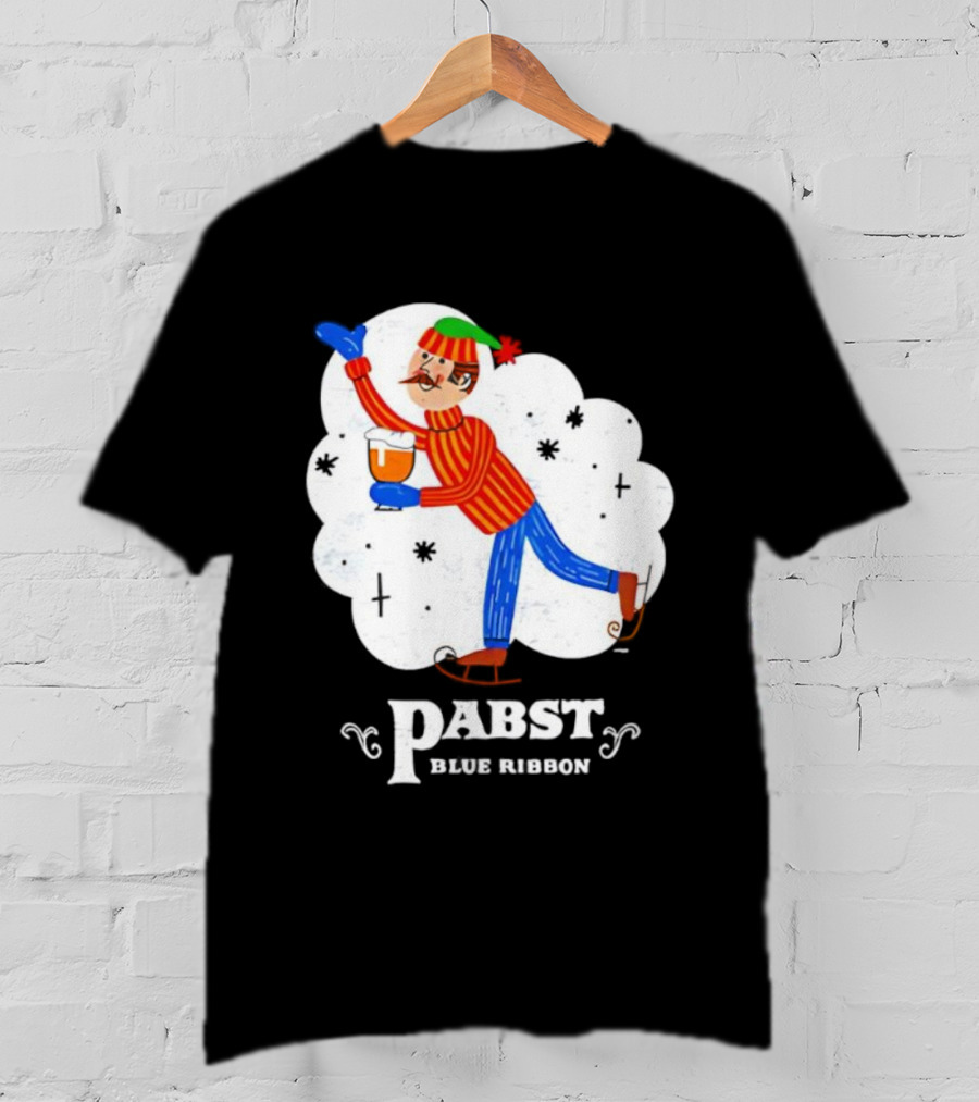 Pabst Blue Ribbon Vintage Holiday Ice Skating Elf T-Shirt