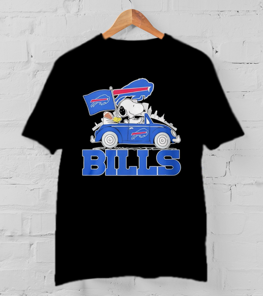 Peanuts Buffalo Bills Driving Car With Flag And Football T-Shirt