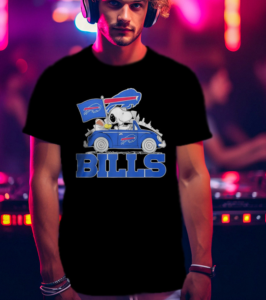 Peanuts Buffalo Bills Driving Car With Flag And Football T-Shirt