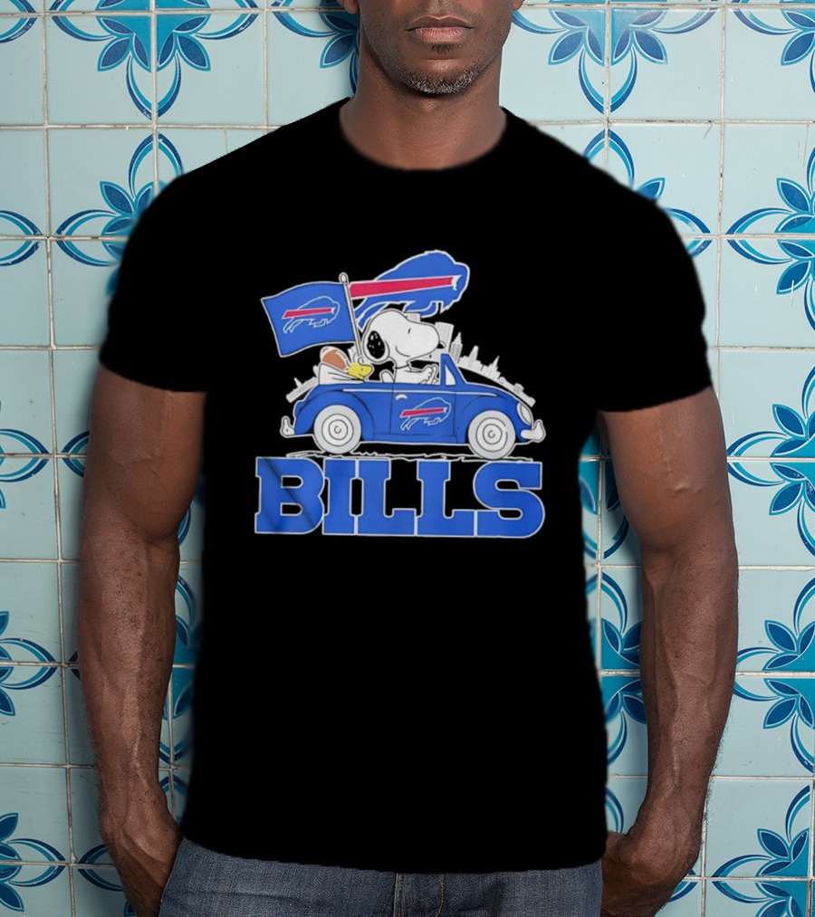 Peanuts Buffalo Bills Driving Car With Flag And Football T-Shirt
