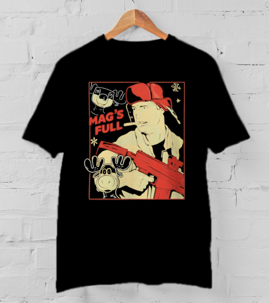 Mags Full Randy Quaid With Moose And Snowflakes T-Shirt