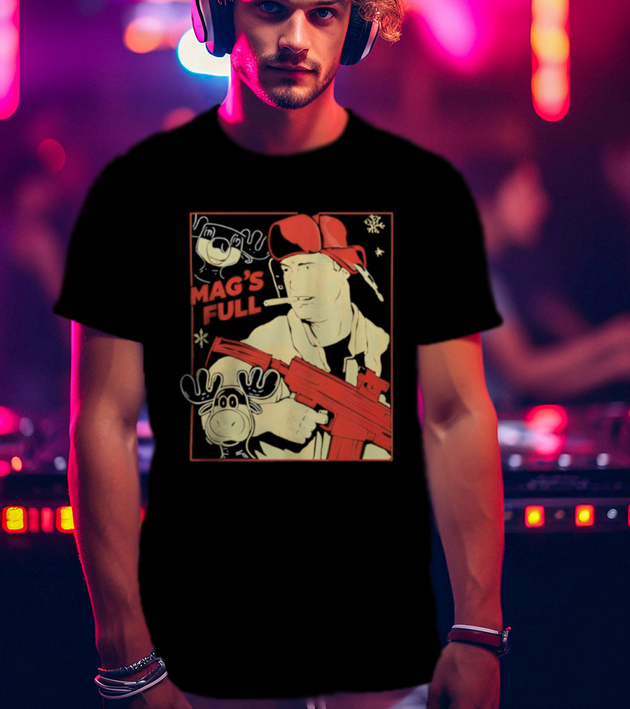 Mags Full Randy Quaid With Moose And Snowflakes T-Shirt