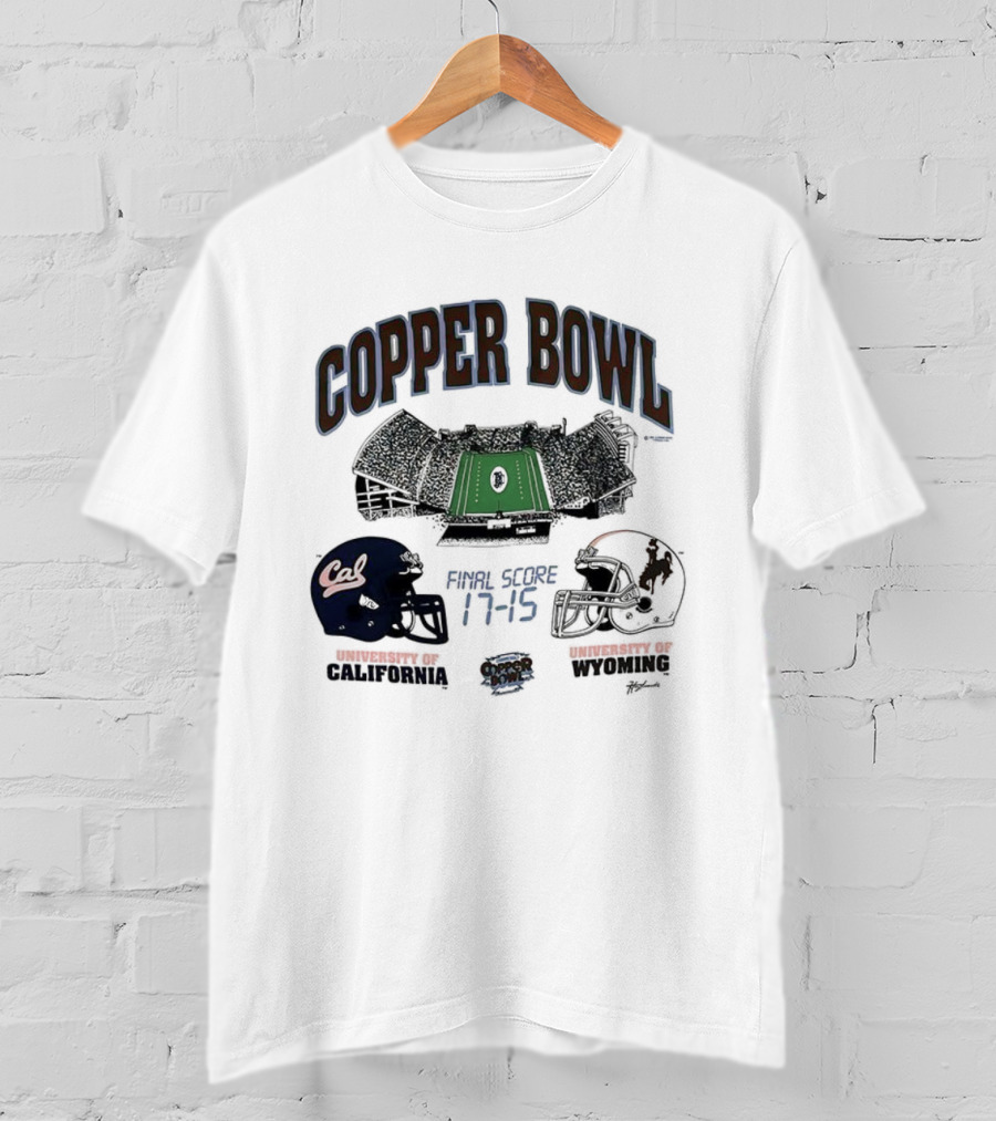 Copper Bowl Final Score 17-15 University Of Cal Vs Wyoming Football Helmets Stadium T-Shirt