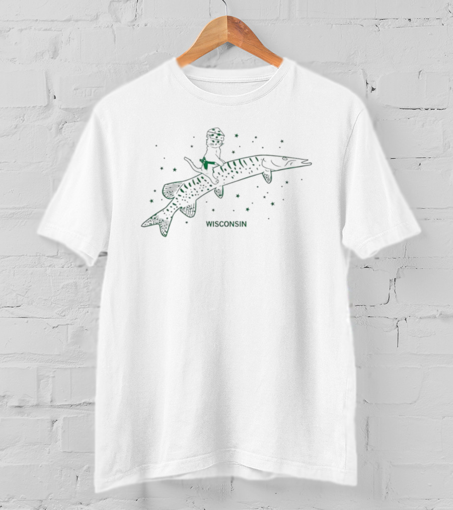 Gary Cat Riding Musky Wisconsin Stars T-Shirt