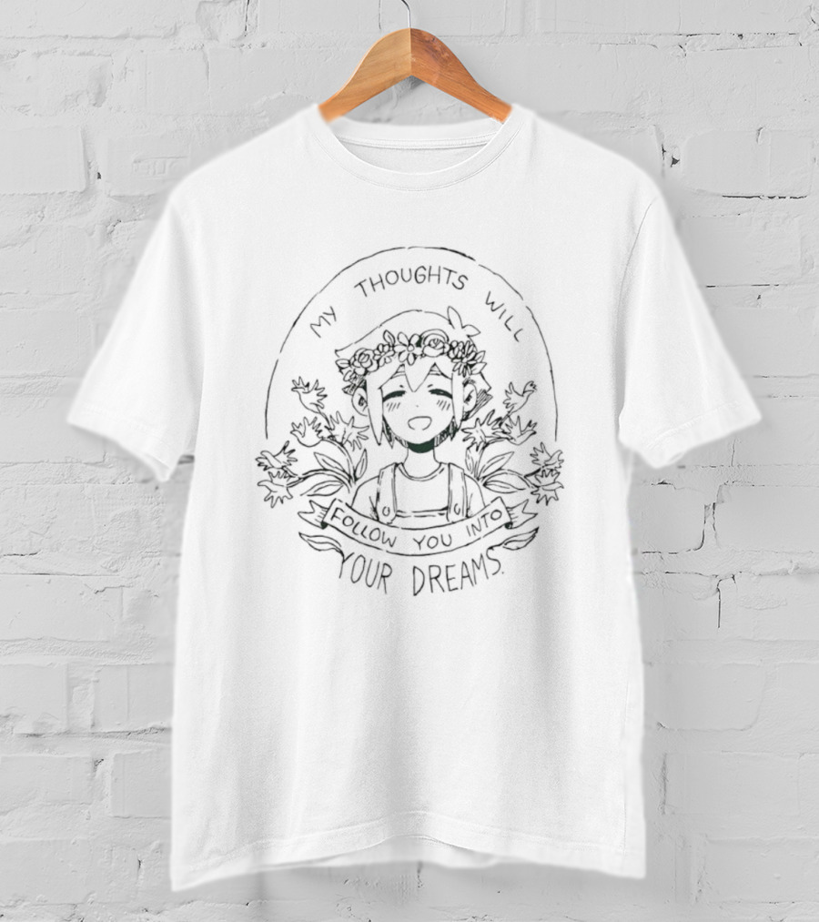 My Thoughts Will Follow You Into Your Dreams Floral Illustration Flower Crown Character T-Shirt
