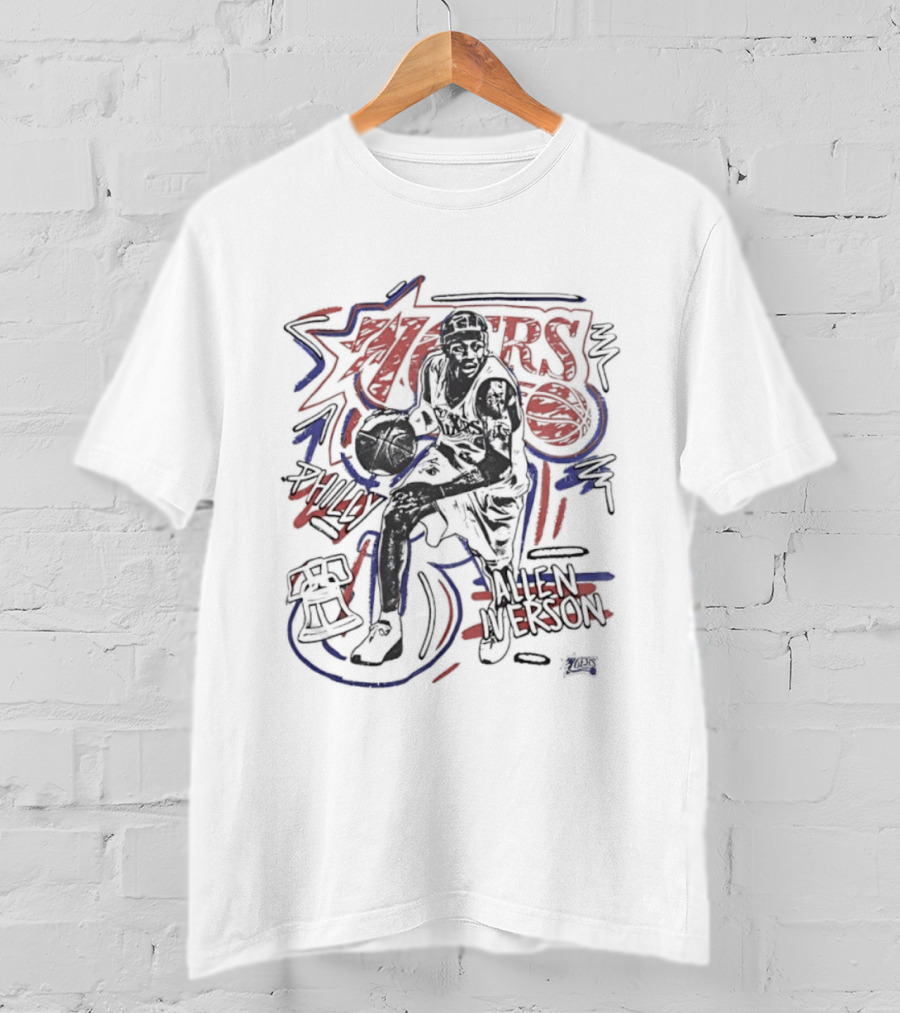 Philadelphia 76ers Allen Iverson Vintage Chalk Art Style T-Shirt