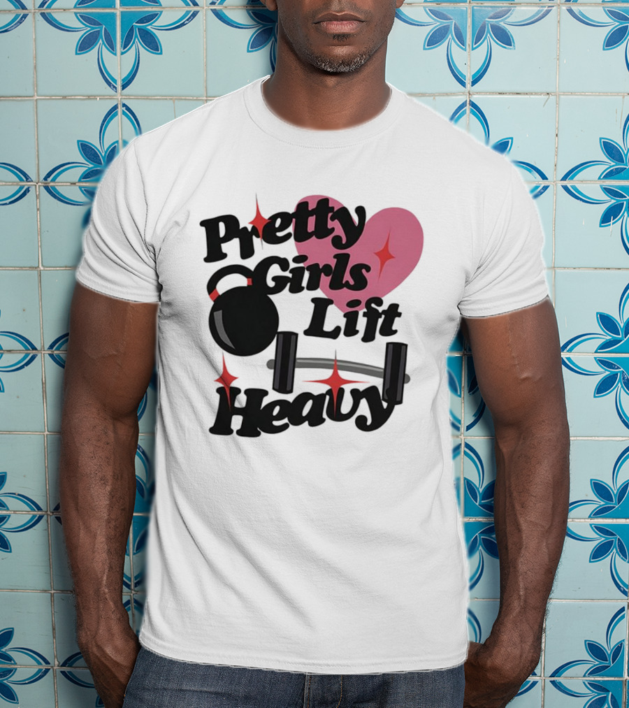 Pretty Girls Lift Heavy Dumbbells Pink Heart Gym Fitness T-Shirt