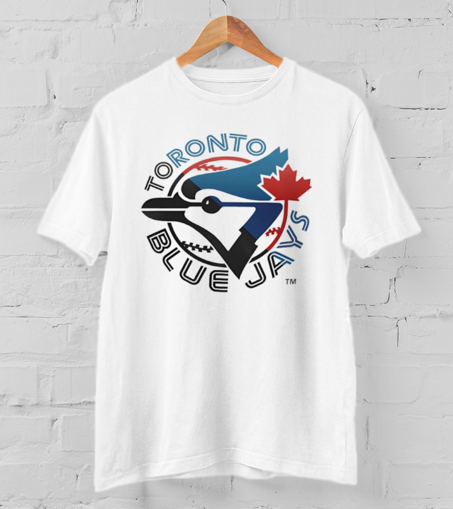 Toronto Blue Jays Women’s Half & Half Maple Leaf Blue Jay Emblem T-Shirt