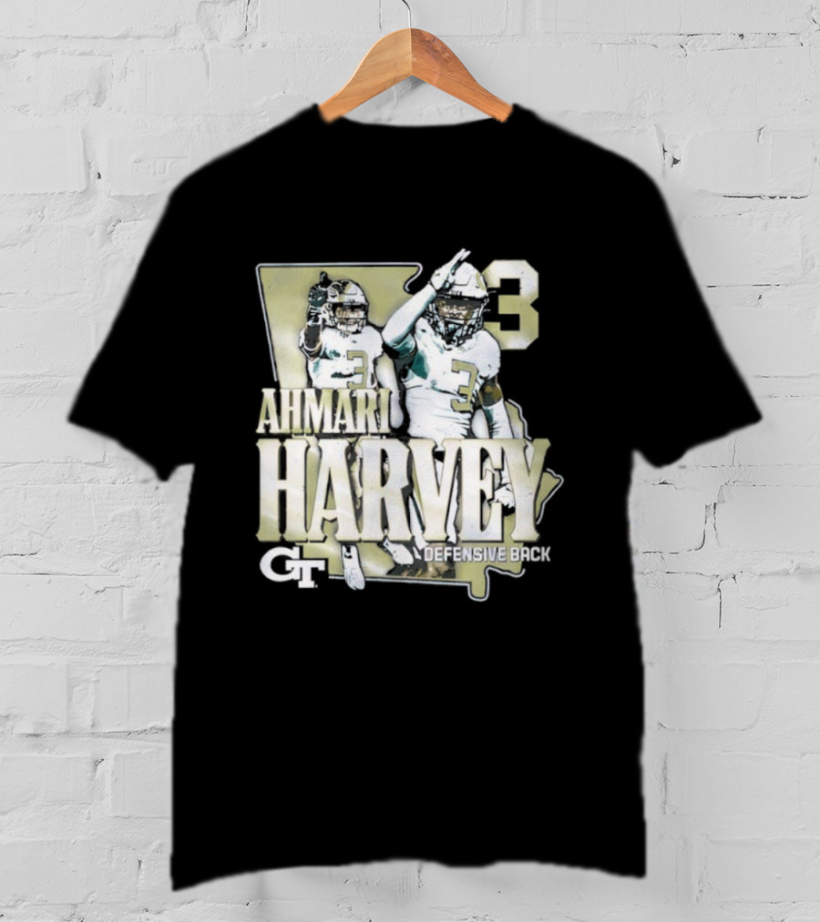 Georgia Tech Football Ahmari Harvey 3 Student Athlete Yellow Jackets T-Shirt