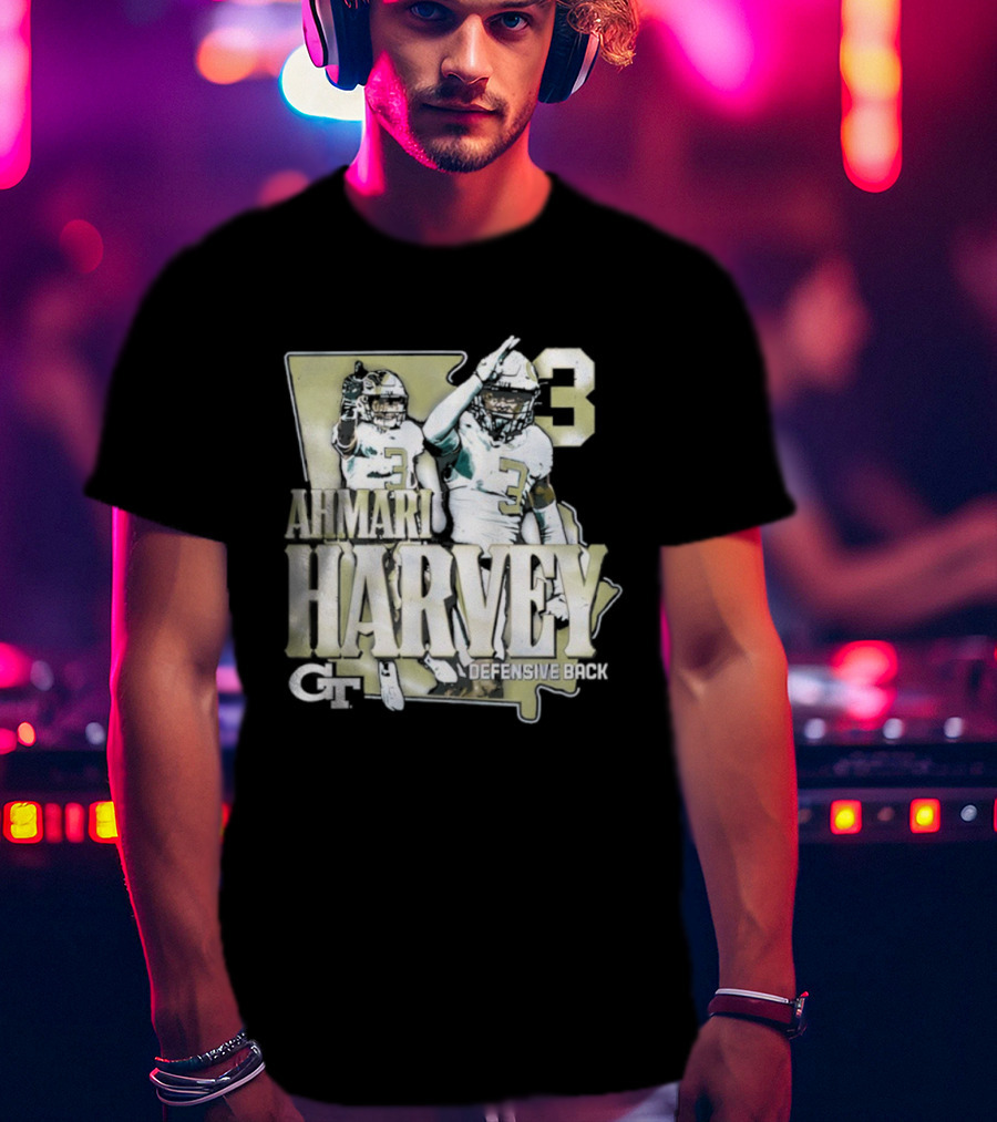 Georgia Tech Football Ahmari Harvey 3 Student Athlete Yellow Jackets T-Shirt