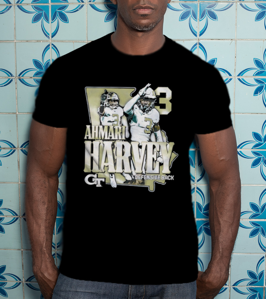 Georgia Tech Football Ahmari Harvey 3 Student Athlete Yellow Jackets T-Shirt