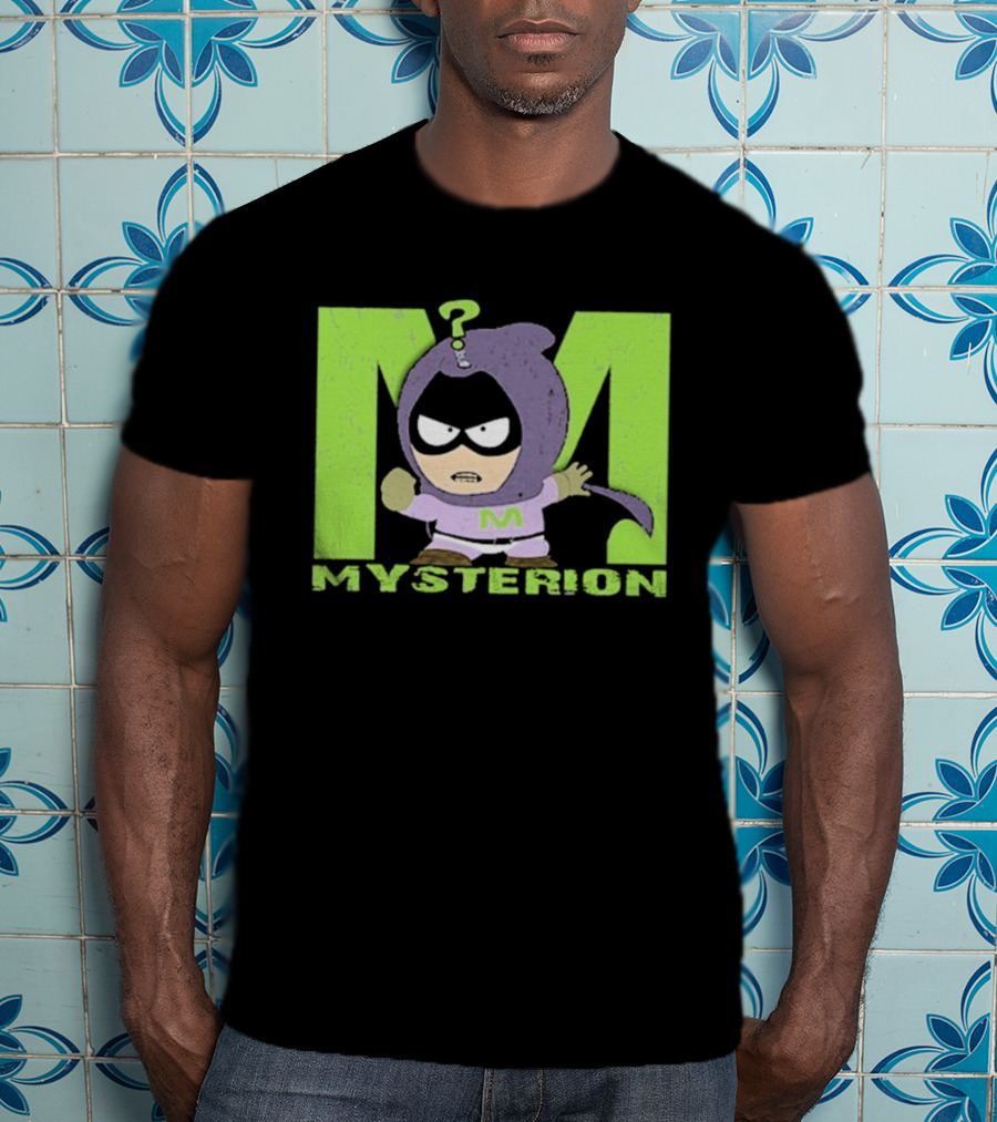 South Park Mysterion Character Pose With Green M Logo T-Shirt