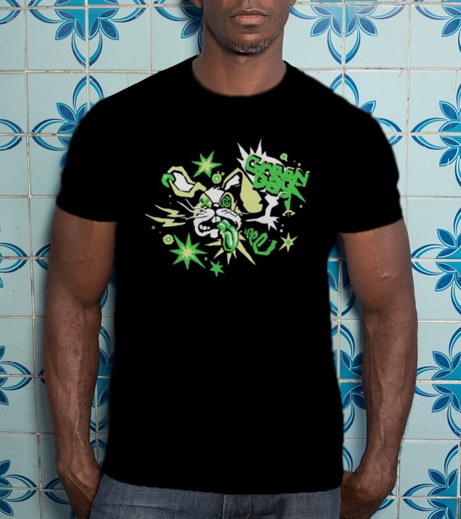 Green Day Buzzed Bunny Energetic Cartoon Explosion T-Shirt