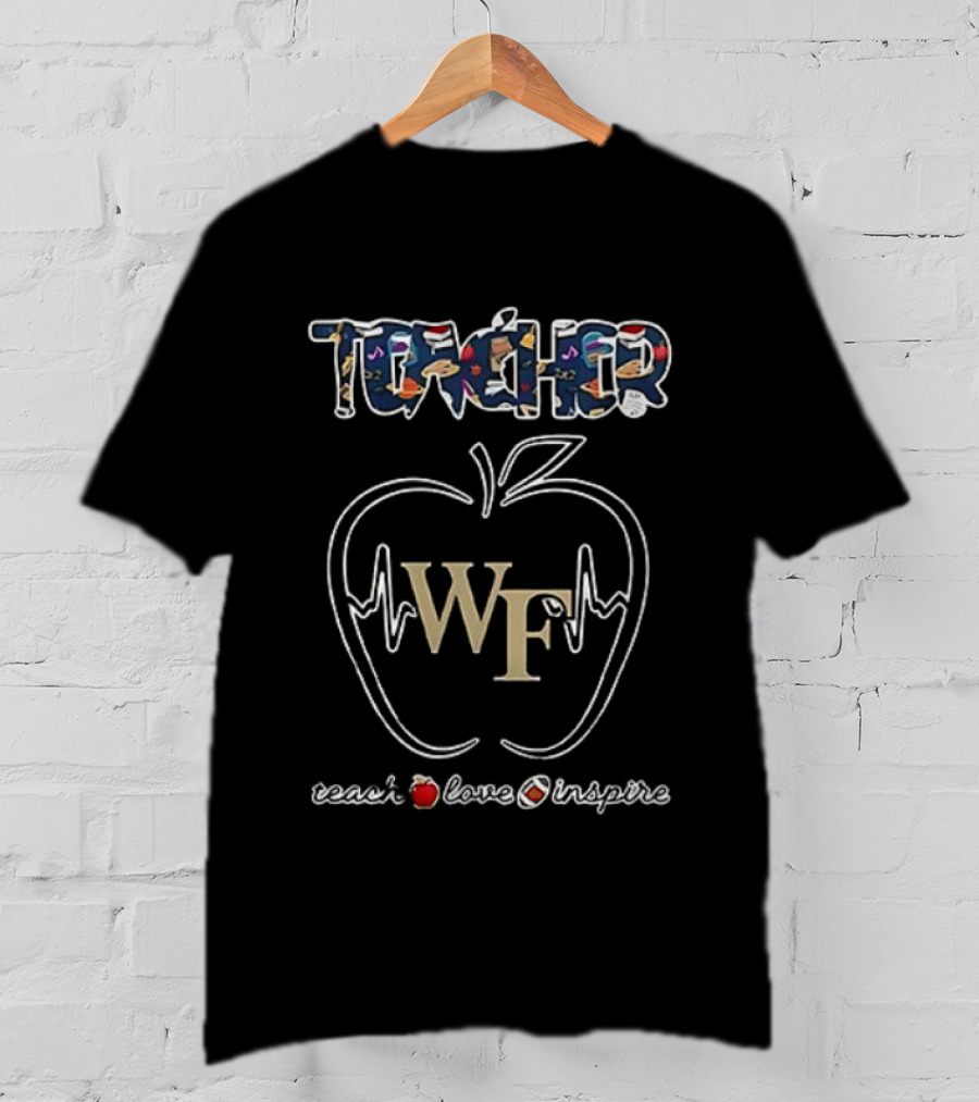Wake Forest Demon Deacons Teacher Appreciation Teach Love Inspire Apple WF Logo T-Shirt