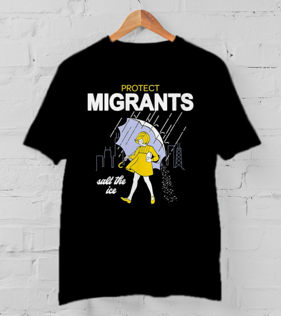 Chicago Midwest Protect Migrants Salt The Ice Umbrella Girl Rain Skyline T-Shirt
