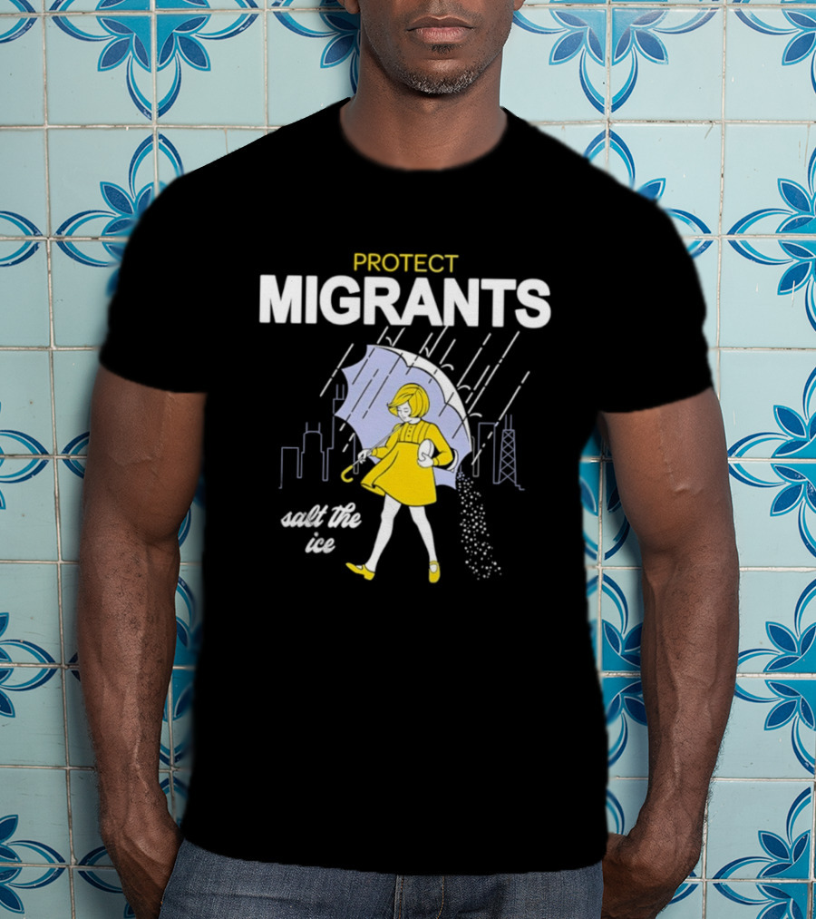 Chicago Midwest Protect Migrants Salt The Ice Umbrella Girl Rain Skyline T-Shirt