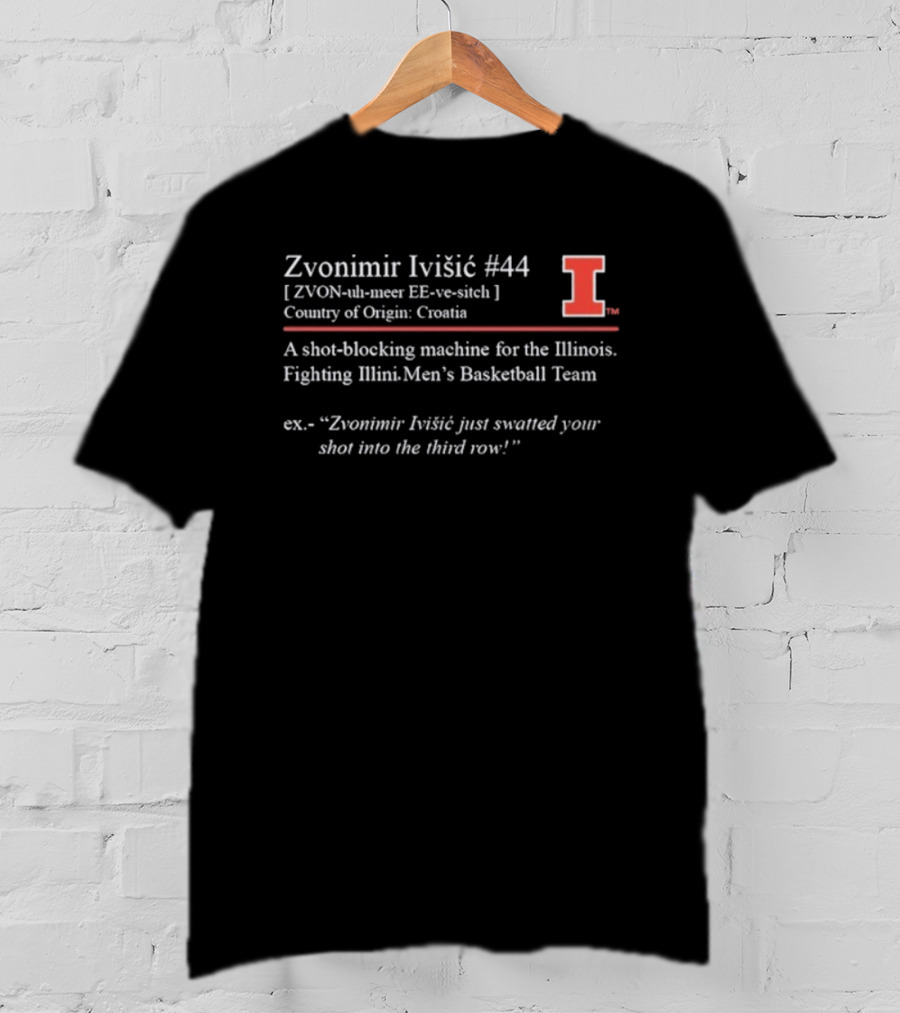 Zvonimir Ivisic #44 Shot-Blocking Machine Illinois Fighting Illini Men's Basketball Team T-Shirt