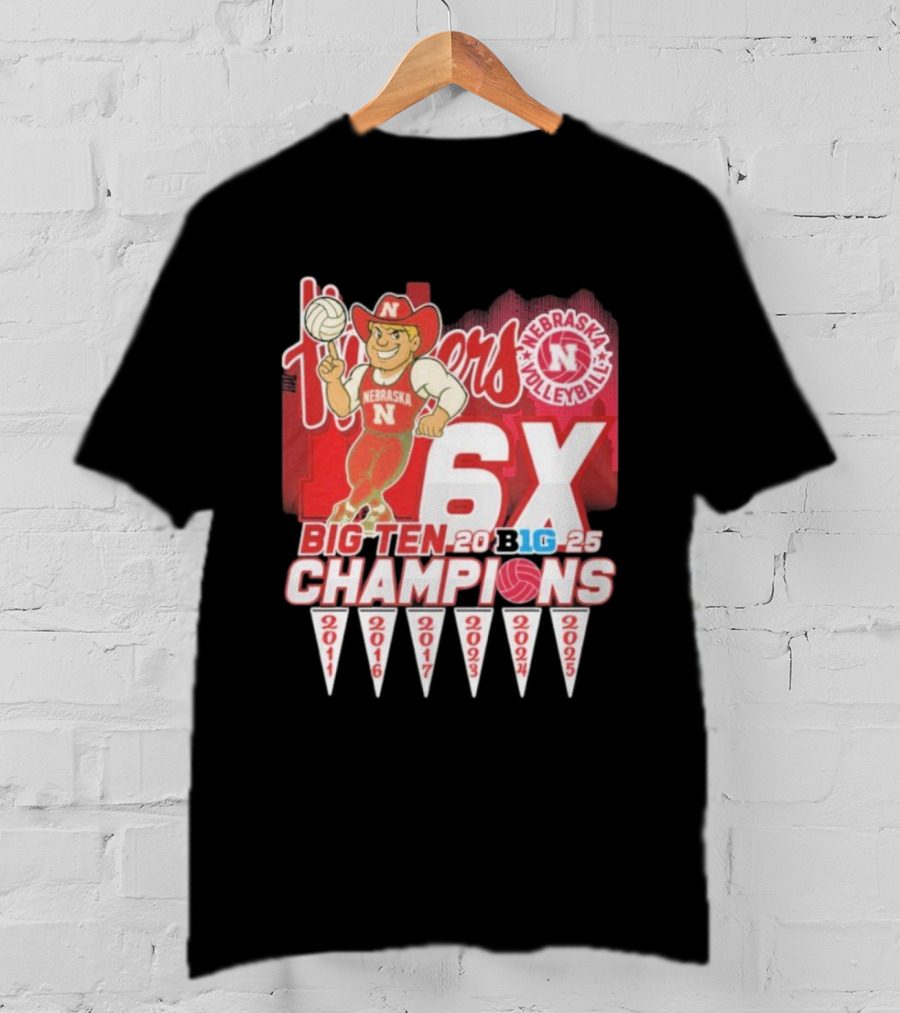Nebraska Volleyball Big Ten Champions 2025 6X Cornhuskers Mascot T-Shirt