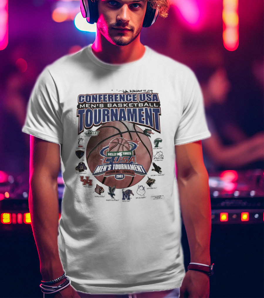 Conference USA Men's Basketball Tournament 2003 Freedom Hall Louisville Team Logos T-Shirt
