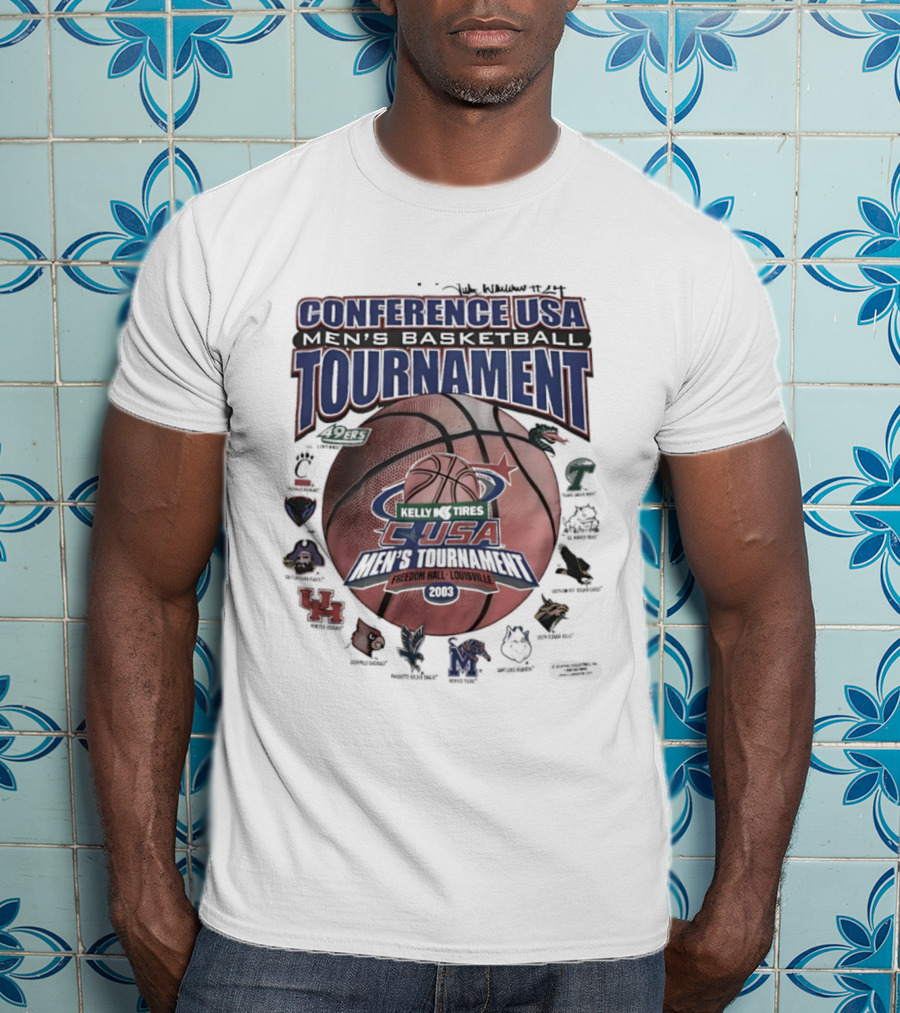 Conference USA Men's Basketball Tournament 2003 Freedom Hall Louisville Team Logos T-Shirt