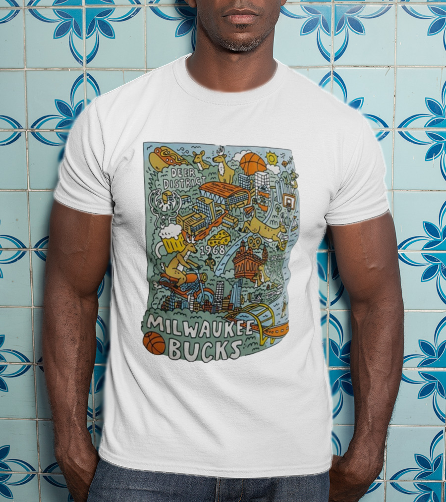 Milwaukee Bucks 1968 Deer District Basketball Cityscape 2025 26 Marvell T-Shirt