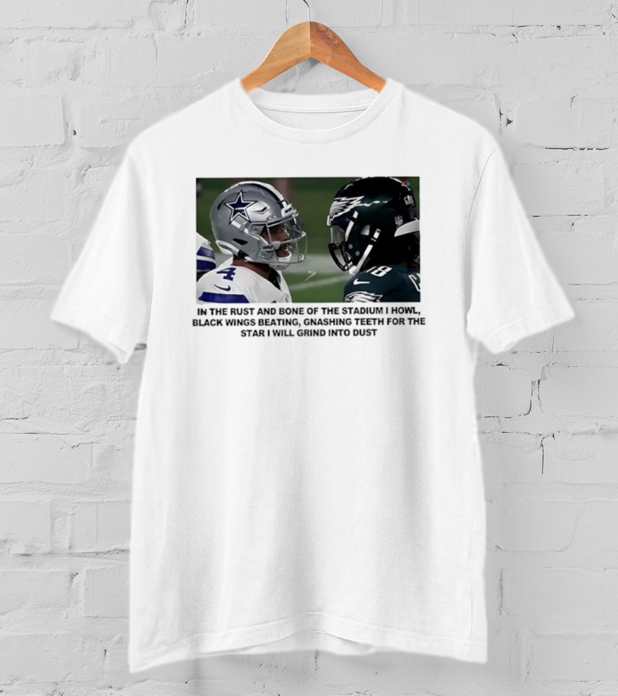 Philadelphia Eagles And Dallas Cowboys Black Wings Beat Fabric Grind Into Dust T-Shirt
