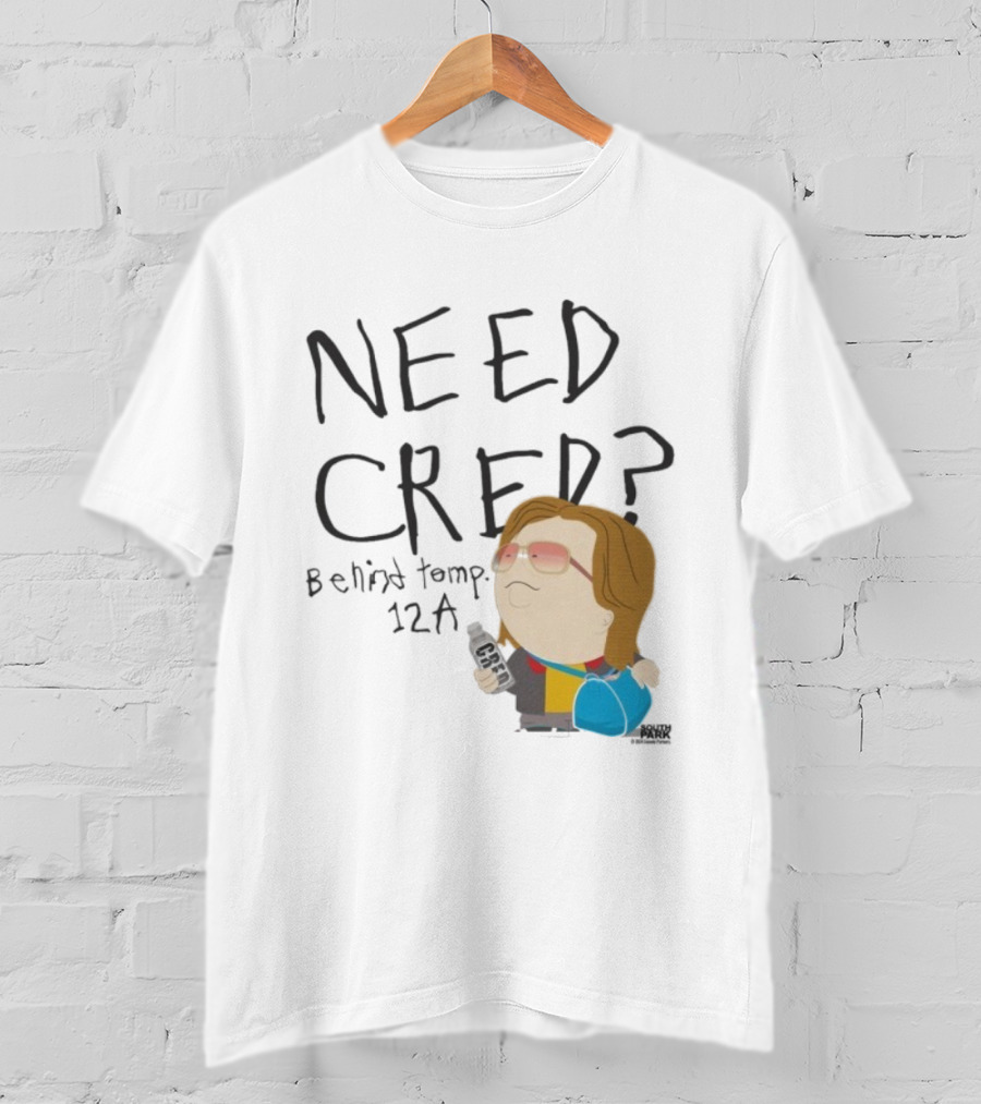 South Park Need Cred Behind Temp 12A Character Holding Microphone T-Shirt