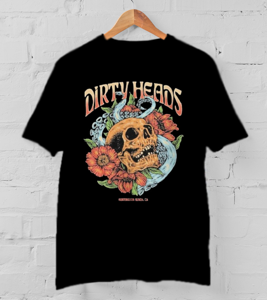 Dirty Heads Huntington Beach CA Skull Octopus Floral T-Shirt