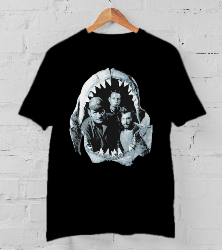 Jaws The Crew Steven Spielberg Classic Movie Cast Inside Shark Mouth T-Shirt
