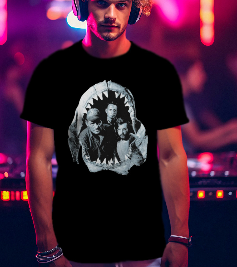 Jaws The Crew Steven Spielberg Classic Movie Cast Inside Shark Mouth T-Shirt