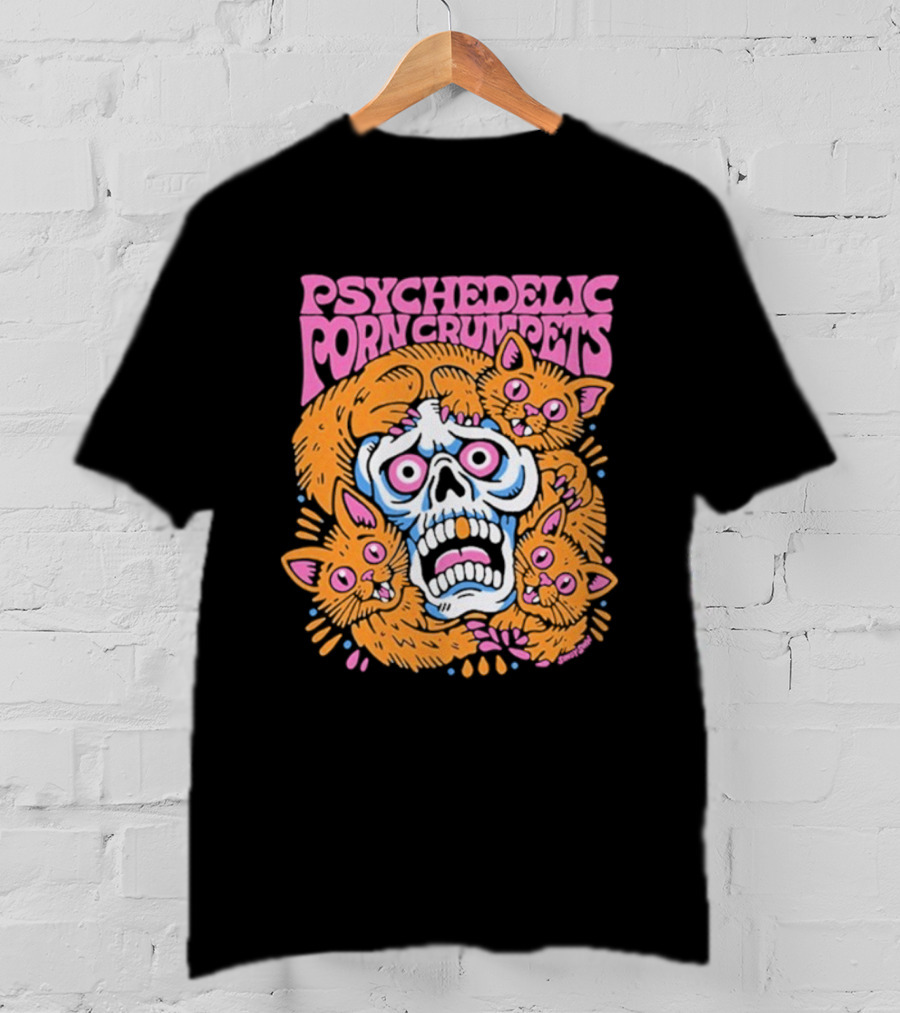 Psychedelic Porn Crumpets Cat Nootmare Skull And Cats T-Shirt